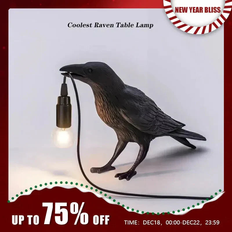 Gothic Raven Vintage Resin Bird Lamp with E14 Socket and LED Bulb