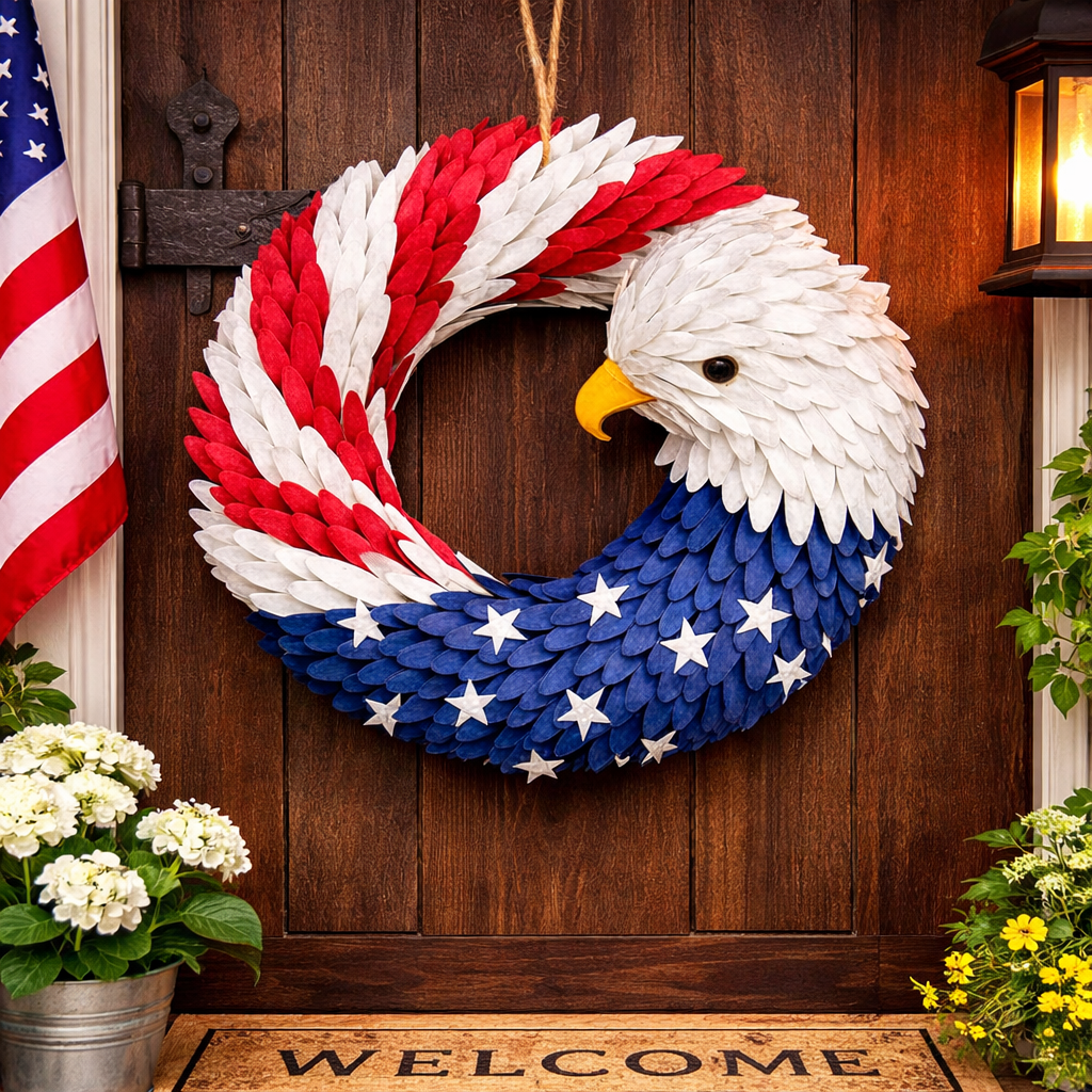 Veterans Eagle Wreath Wall Art for Indoor Outdoor Display