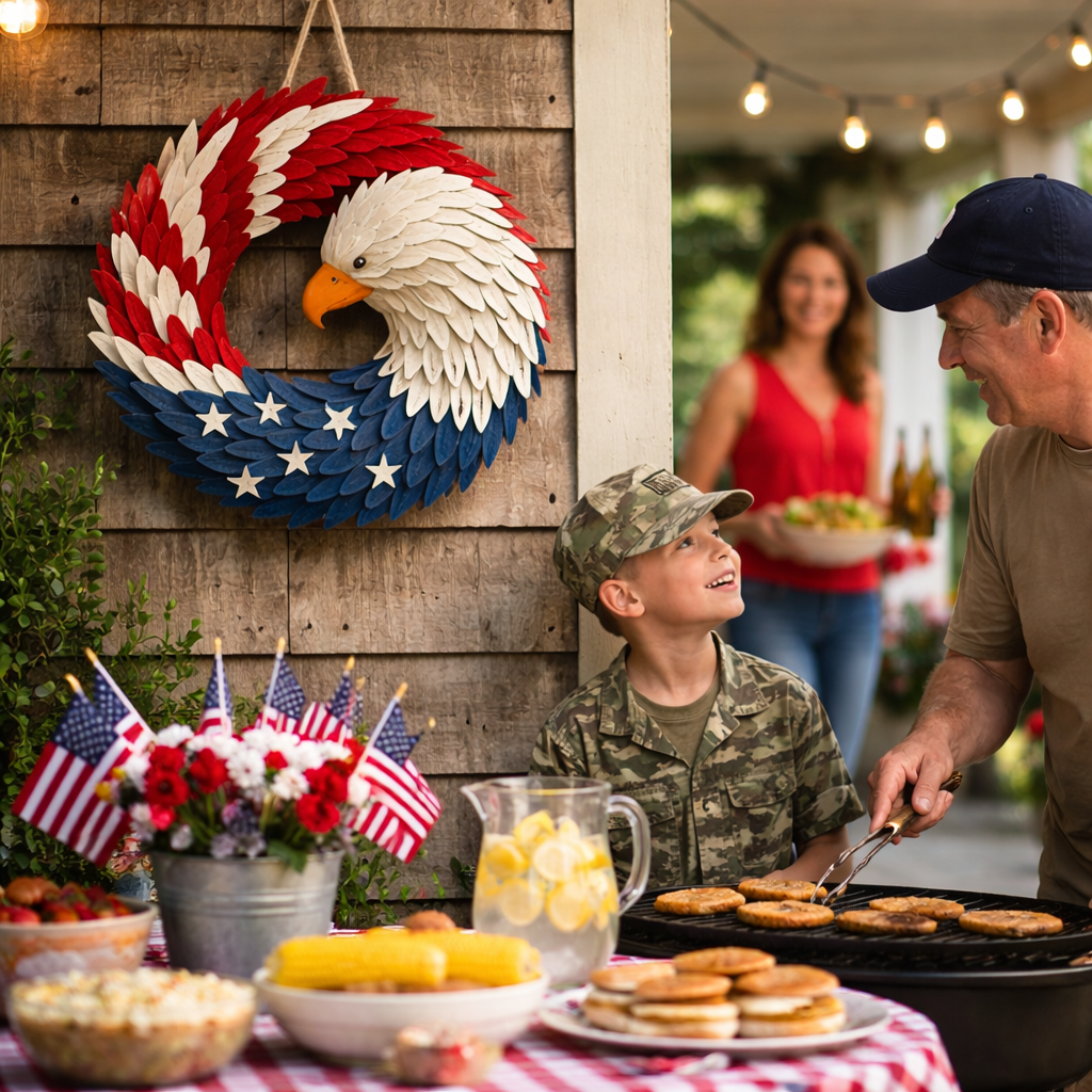 Veterans Eagle Wreath Wall Art for Indoor Outdoor Display
