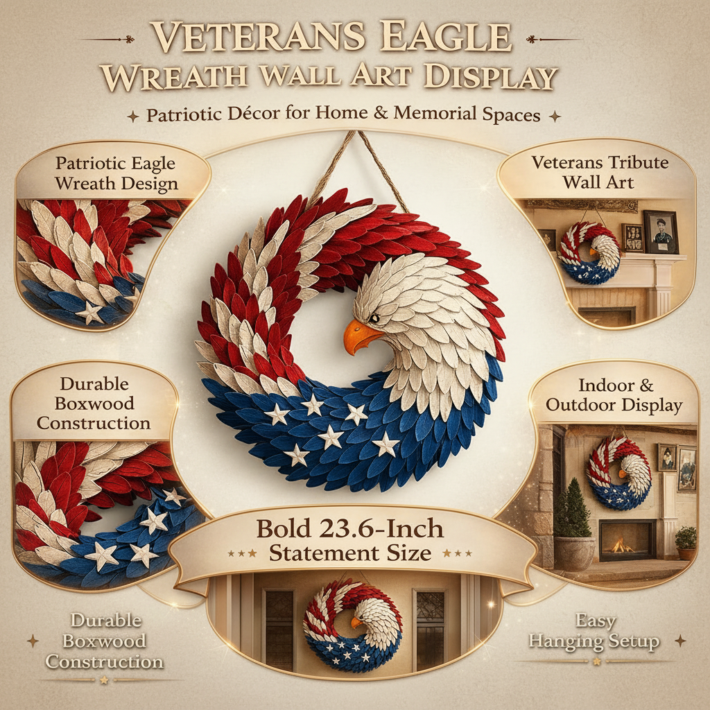 Veterans Eagle Wreath Wall Art for Indoor Outdoor Display