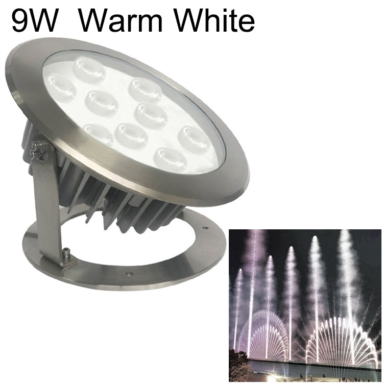 9W LED Underwater Pool Light with Stainless Steel and Tempered Glass, Warm White