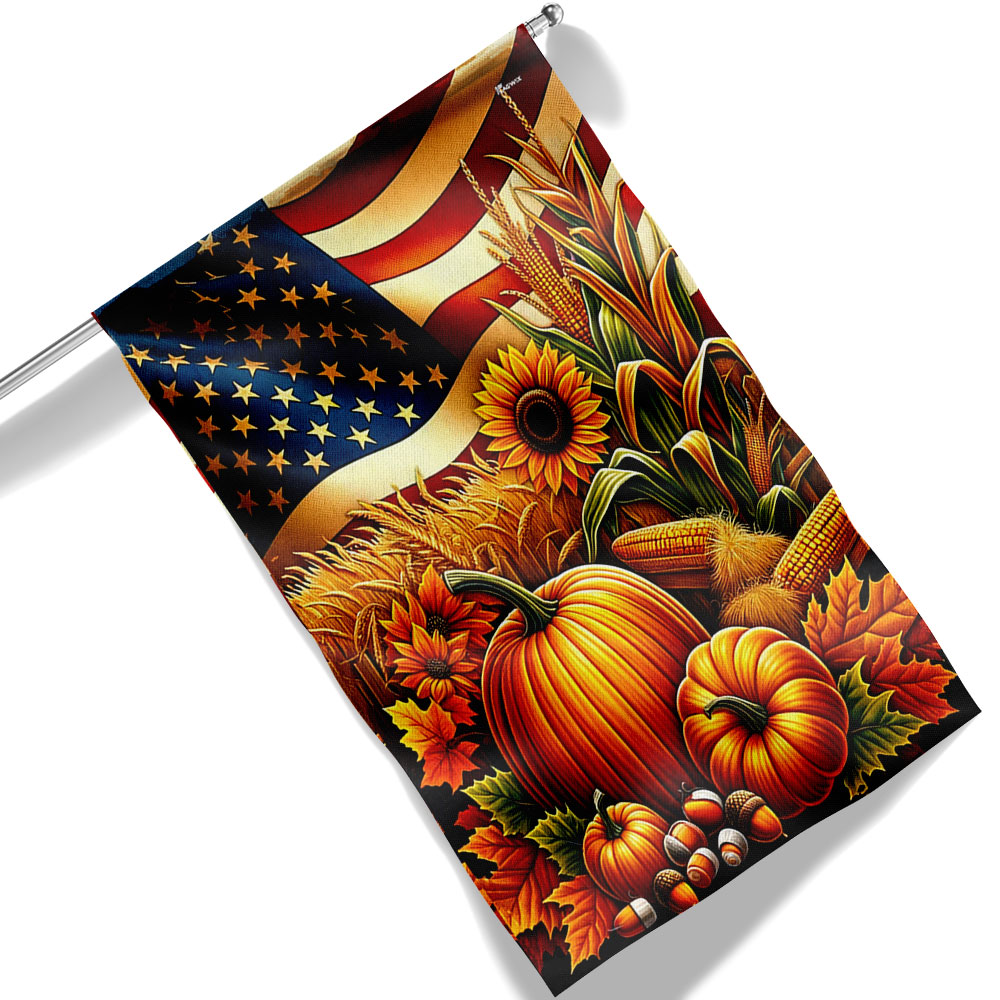 Double-Sided Fall Thanksgiving Pumpkin Flag with American Flag Design