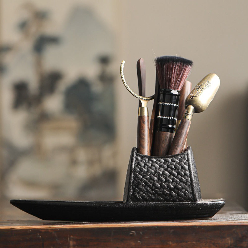 Ceramic Monk Tea Utensil Set with Wooden Handle