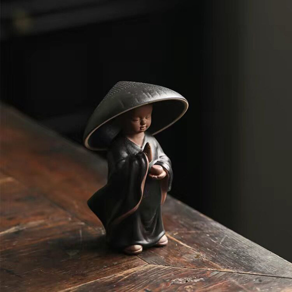 Ceramic Monk Tea Utensil Set with Wooden Handle