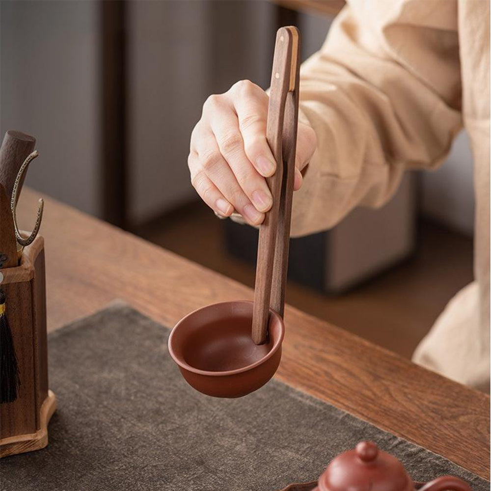 Walnut Wood Tea Utensils Set with Coasters and Copper Accents