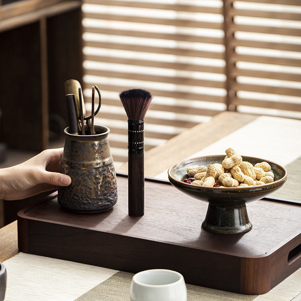 Ebony Tea Utensils Set with Gilded Ceramic Holder
