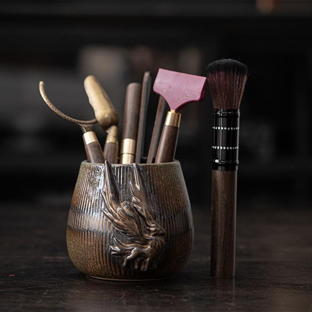 Ebony Tea Utensils Set with Bronze Glaze Holder