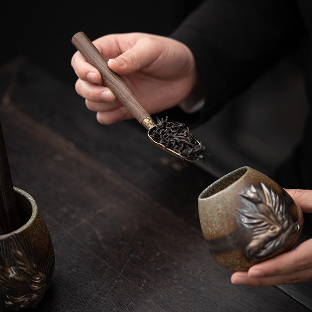 Ebony Tea Utensils Set with Bronze Glaze Holder