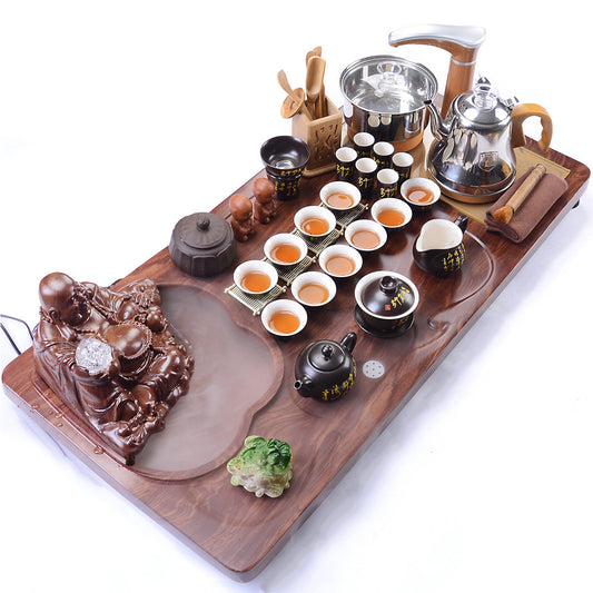 Kung Fu Tea Set with Maitreya Buddha Tray and Induction Cooker