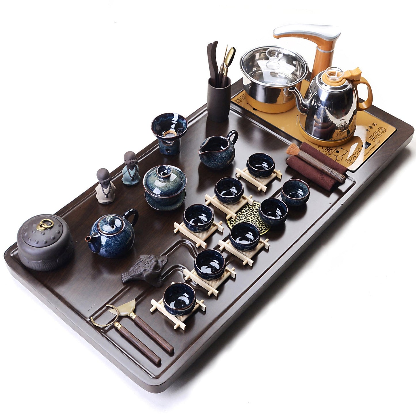 Tenmoku Tianmu Jian Zhan Electric Tea Set with Wooden Tray