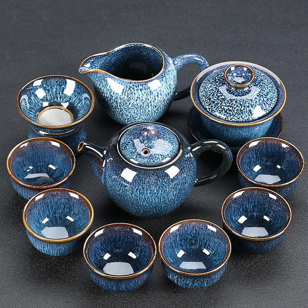 Tenmoku Tianmu Jian Zhan Electric Tea Set with Wooden Tray