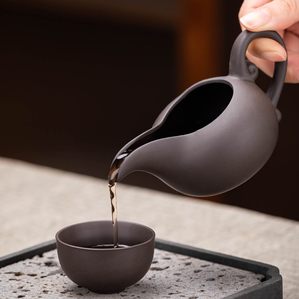 Yixing Purple Clay Tea Set with Wooden Tray and Automatic Heater
