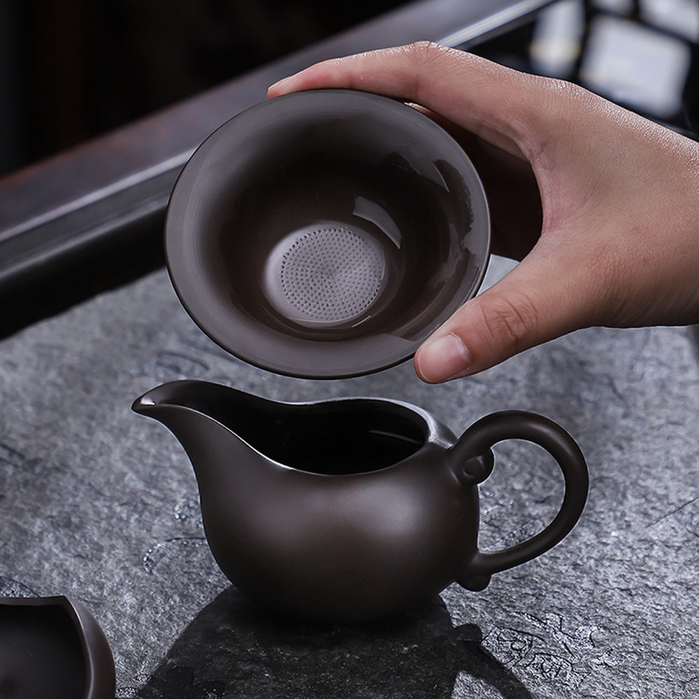 Yixing Purple Clay Tea Set with Wooden Tray and Automatic Heater