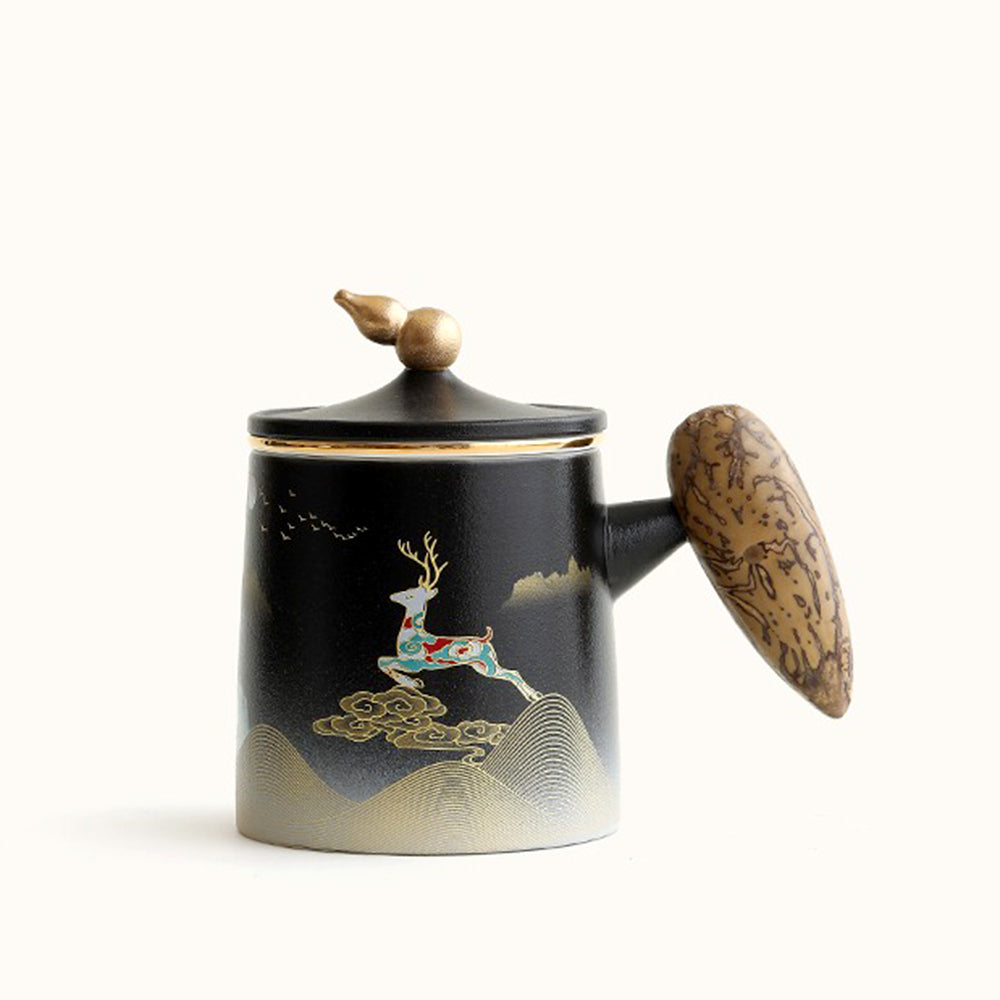 Ceramic Moon and Deer Tea Cup with Infuser and Gift Box