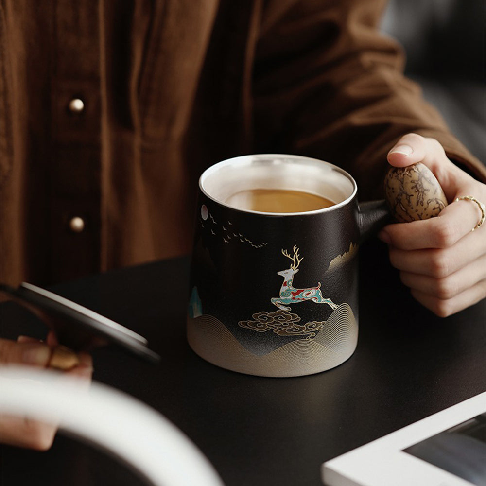 Ceramic Moon and Deer Tea Cup with Infuser and Gift Box