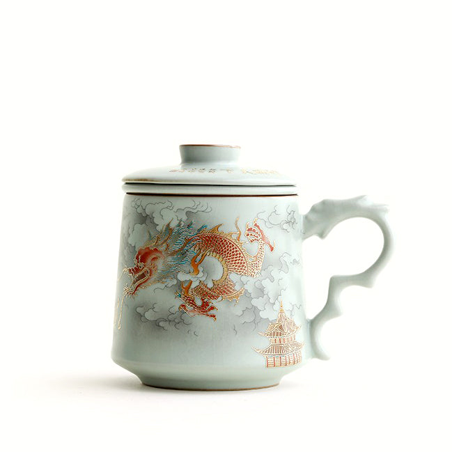 Ruyao Porcelain Dragon Tea Cup with Infuser and Lid