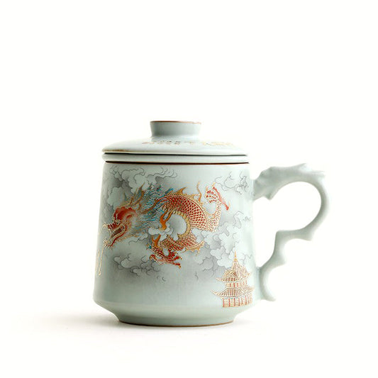 Ruyao Porcelain Dragon Tea Cup with Infuser and Lid