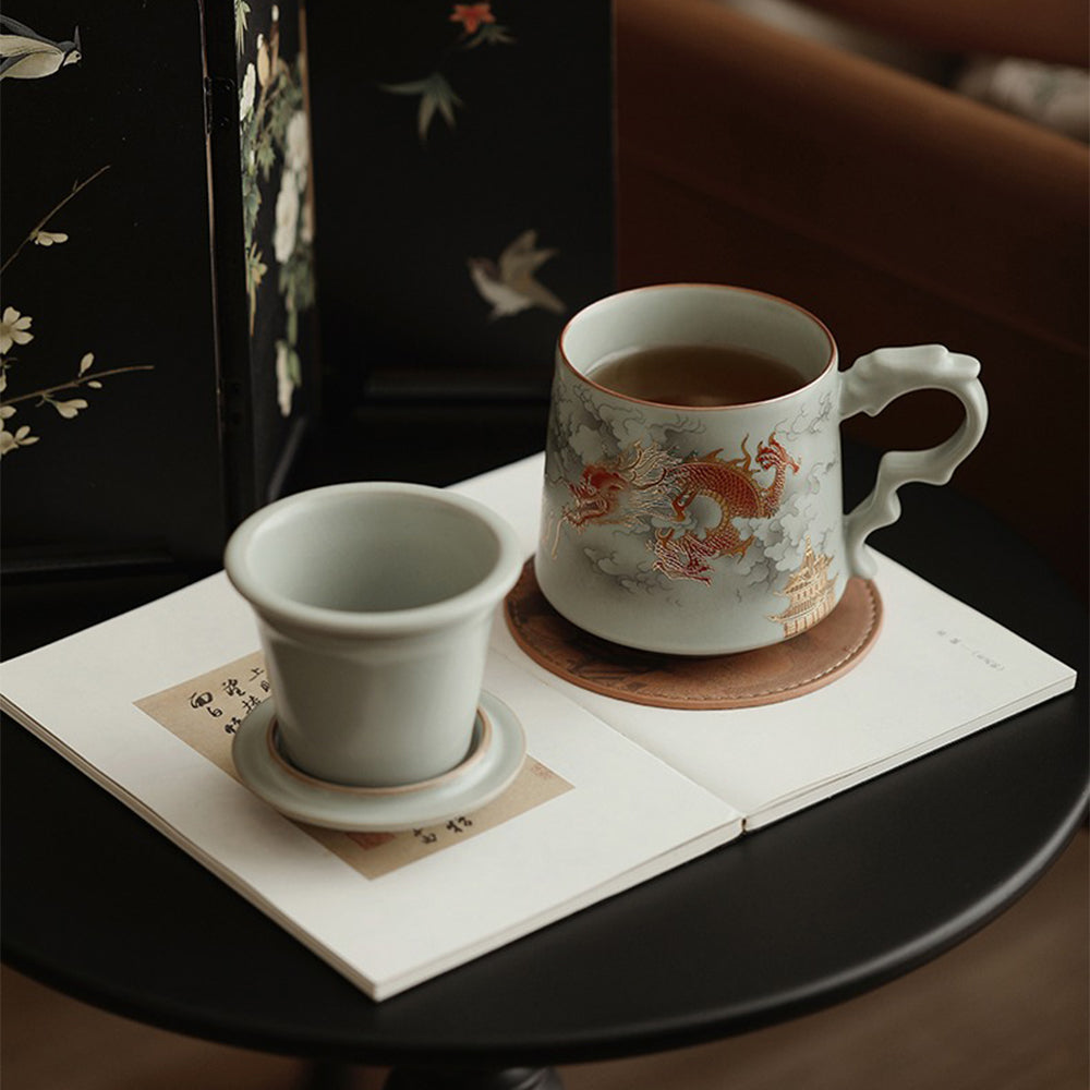 Ruyao Porcelain Dragon Tea Cup with Infuser and Lid