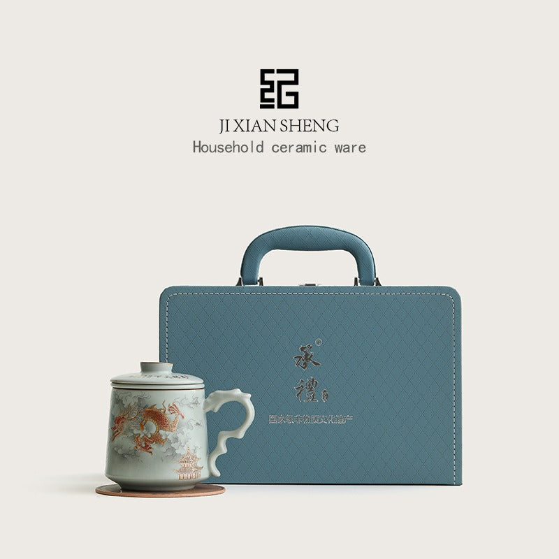 Ruyao Porcelain Dragon Tea Cup with Infuser and Lid