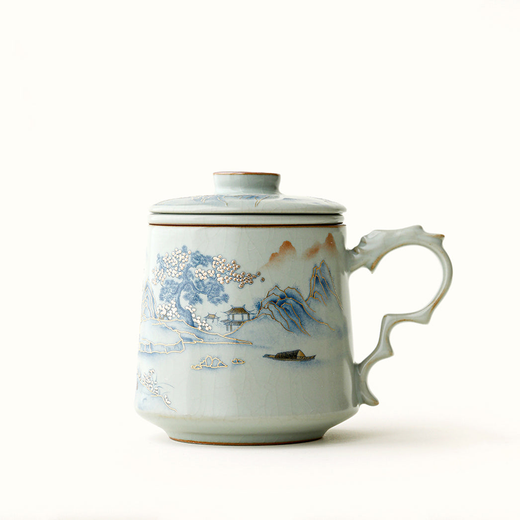 Ruyao Porcelain Landscape Tea Cup with Infuser