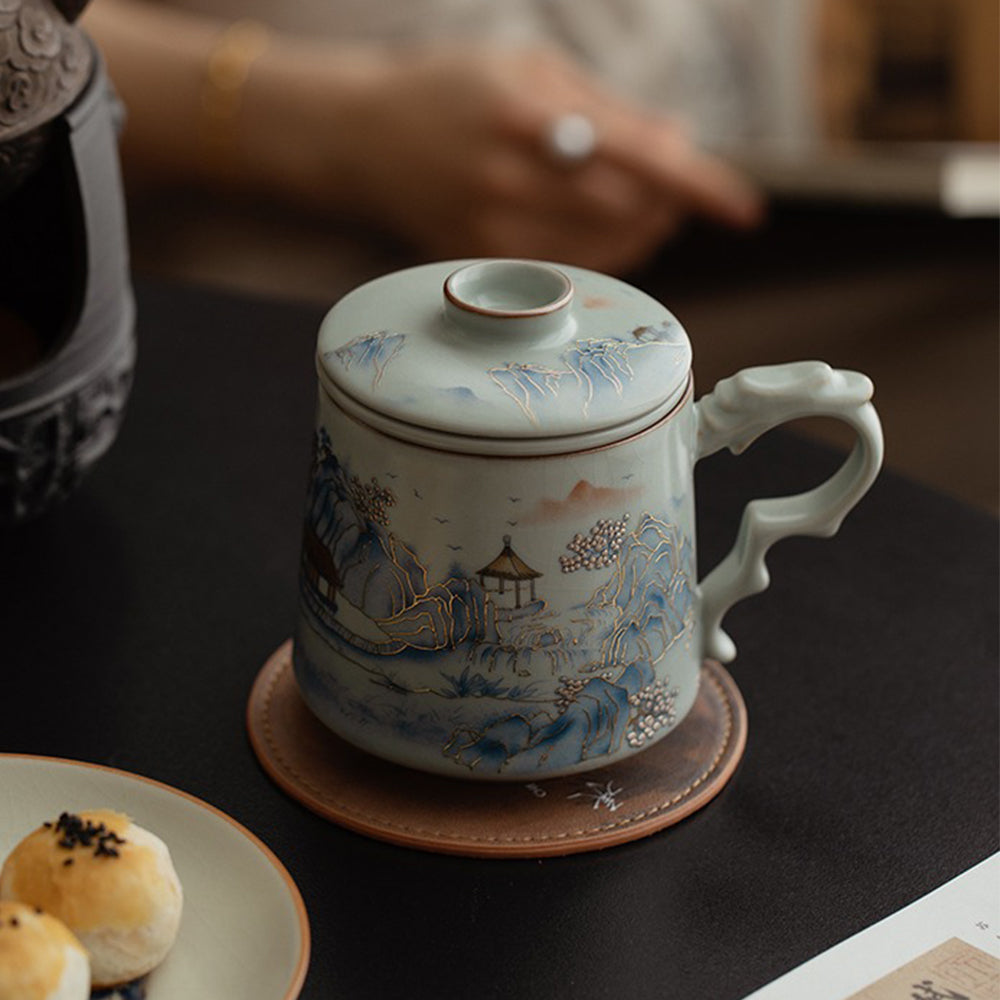 Ruyao Porcelain Landscape Tea Cup with Infuser