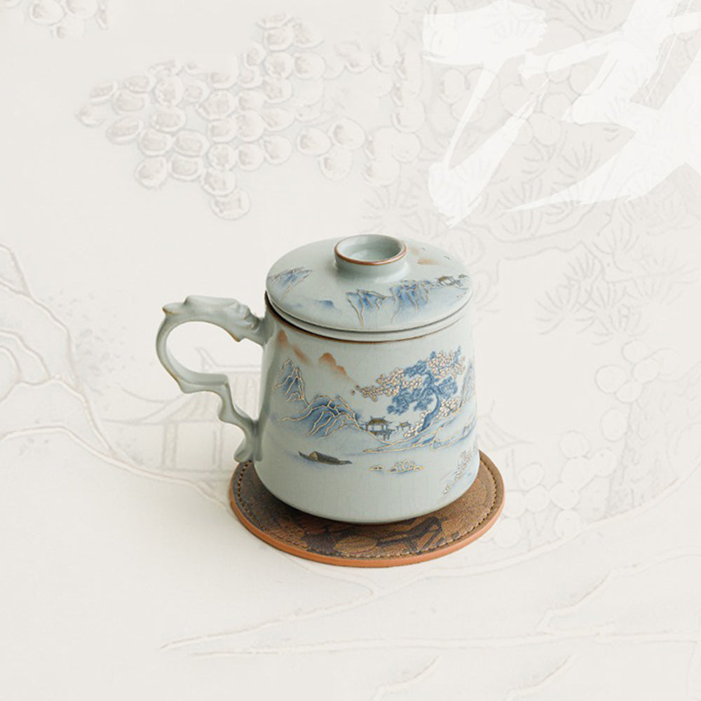Ruyao Porcelain Landscape Tea Cup with Infuser