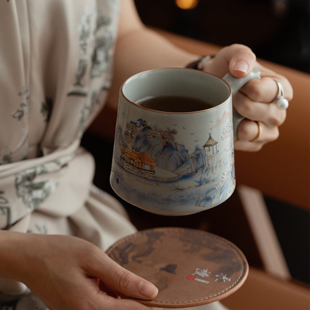Ruyao Porcelain Landscape Tea Cup with Infuser