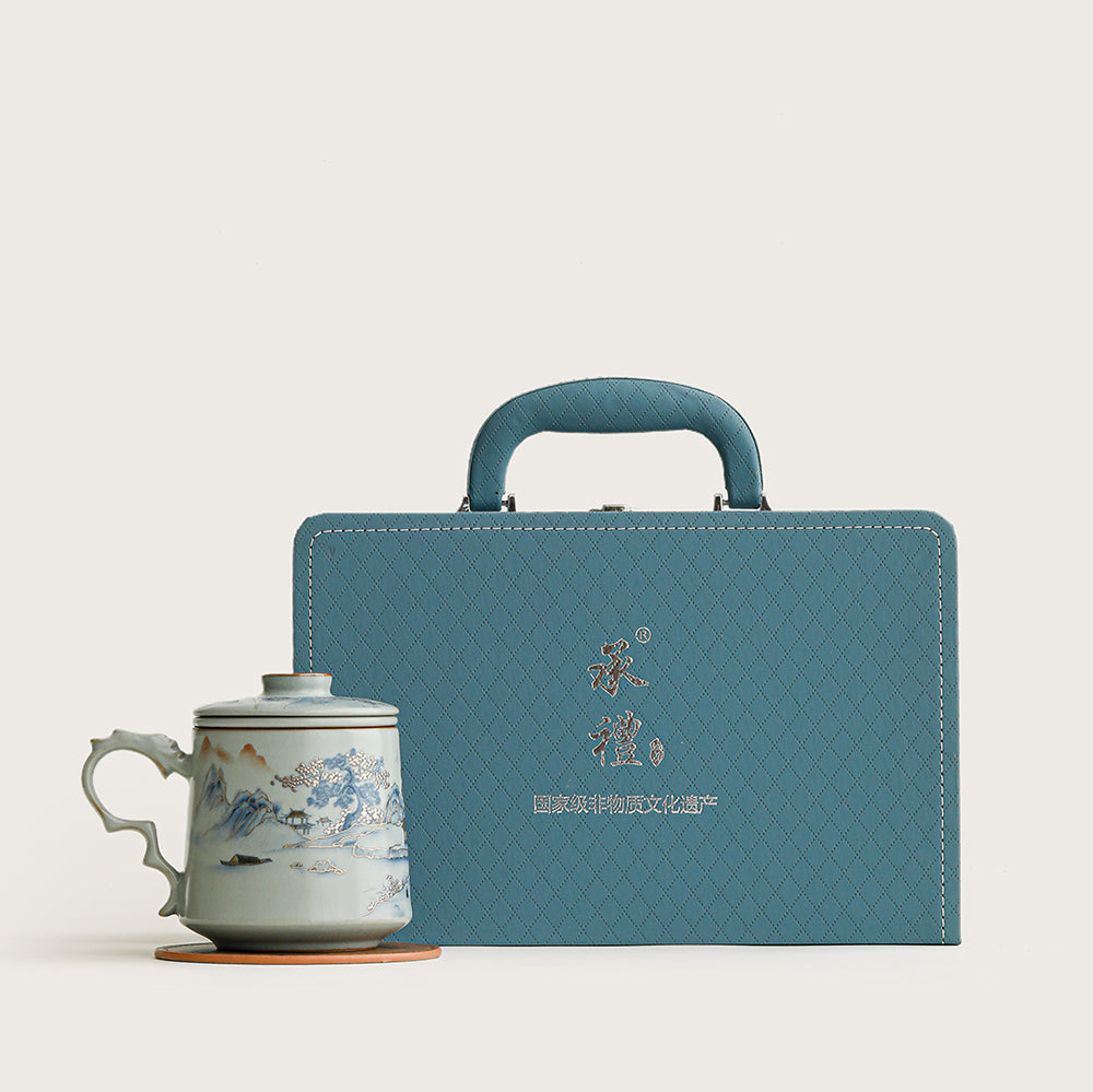 Ruyao Porcelain Landscape Tea Cup with Infuser