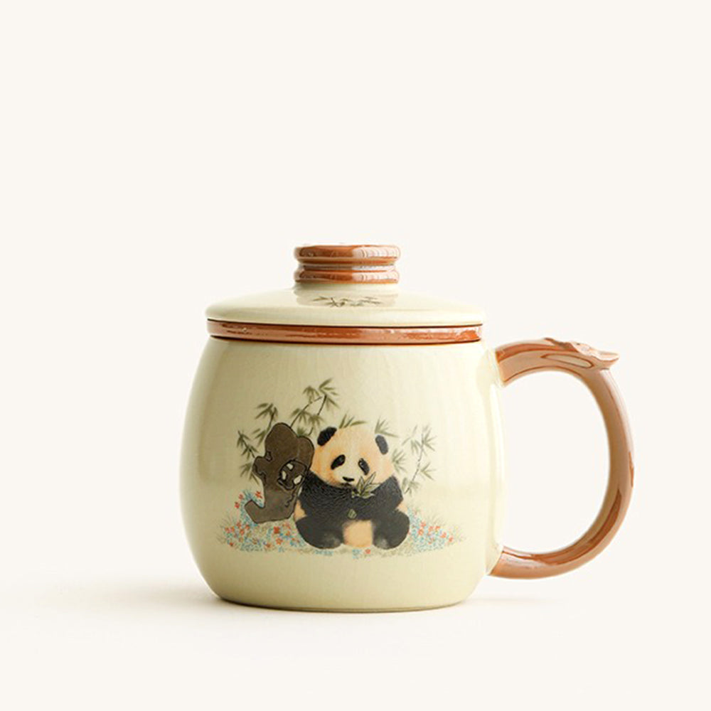 Ruyao Panda Ceramic Tea Cup with Infuser and Lid