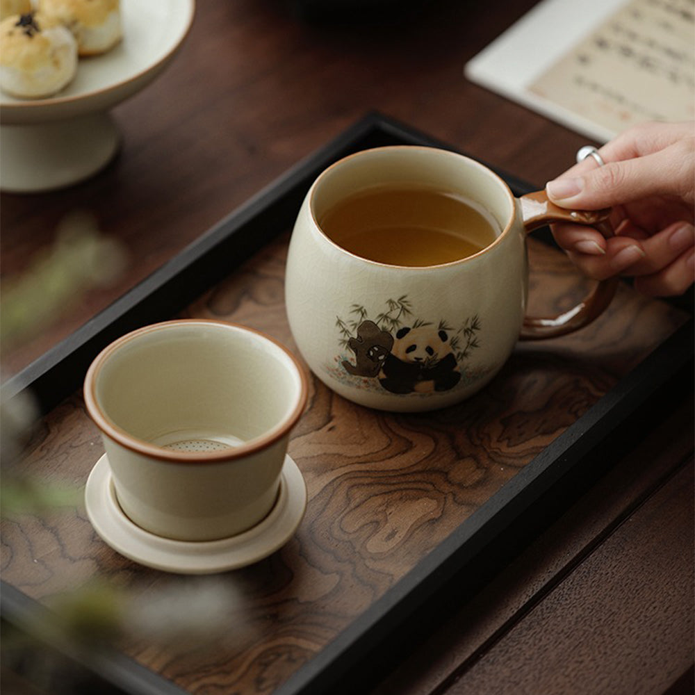 Ruyao Panda Ceramic Tea Cup with Infuser and Lid