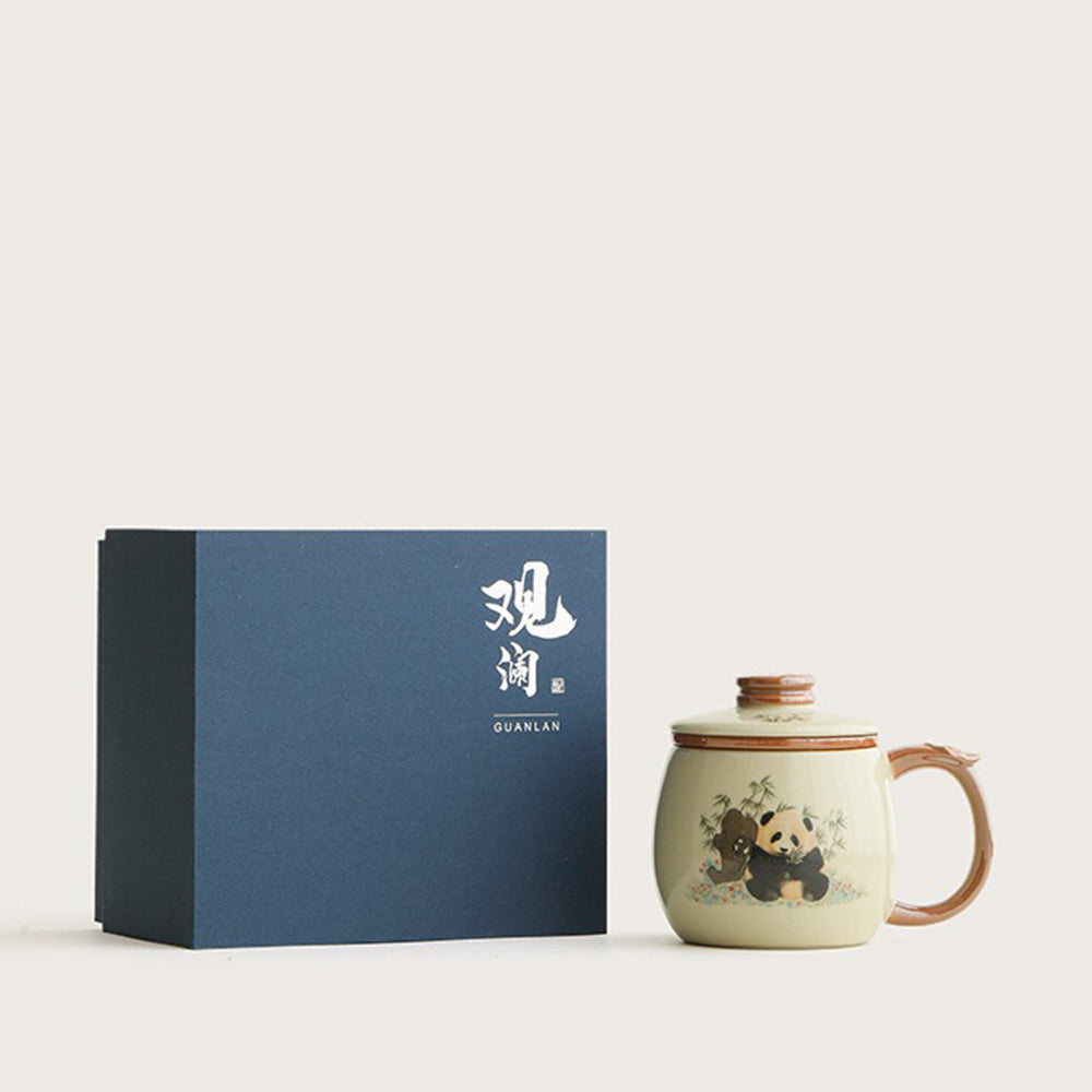 Ruyao Panda Ceramic Tea Cup with Infuser and Lid