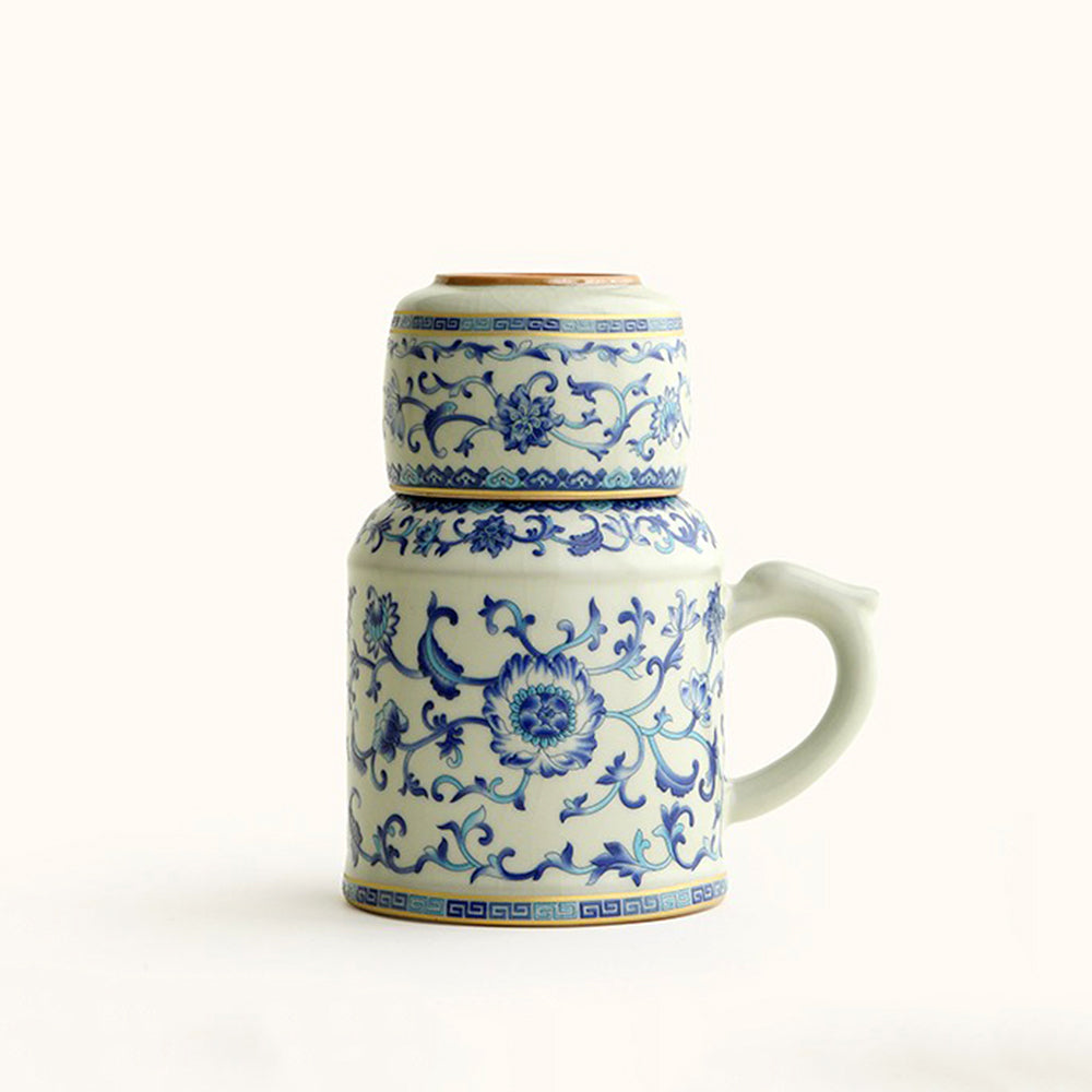 Ruyao Porcelain Blue and White Tea Cup Set with Teapot