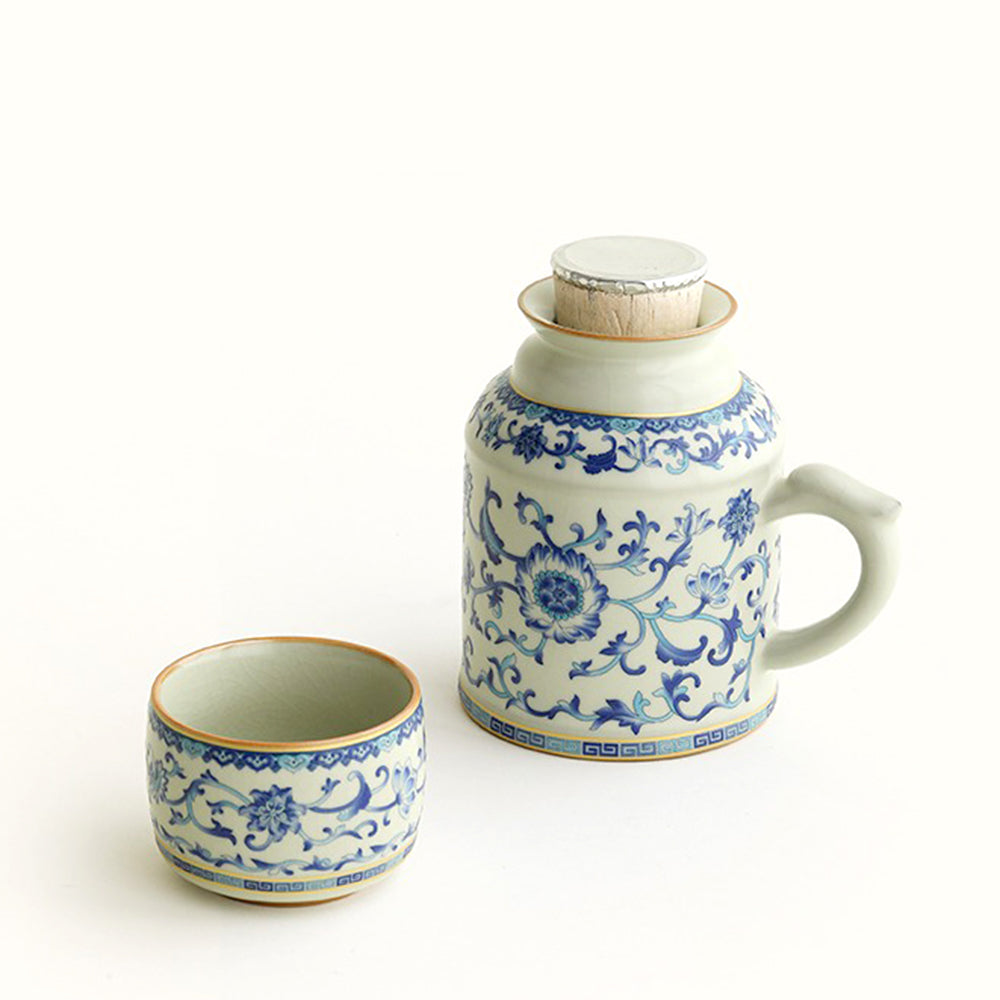 Ruyao Porcelain Blue and White Tea Cup Set with Teapot