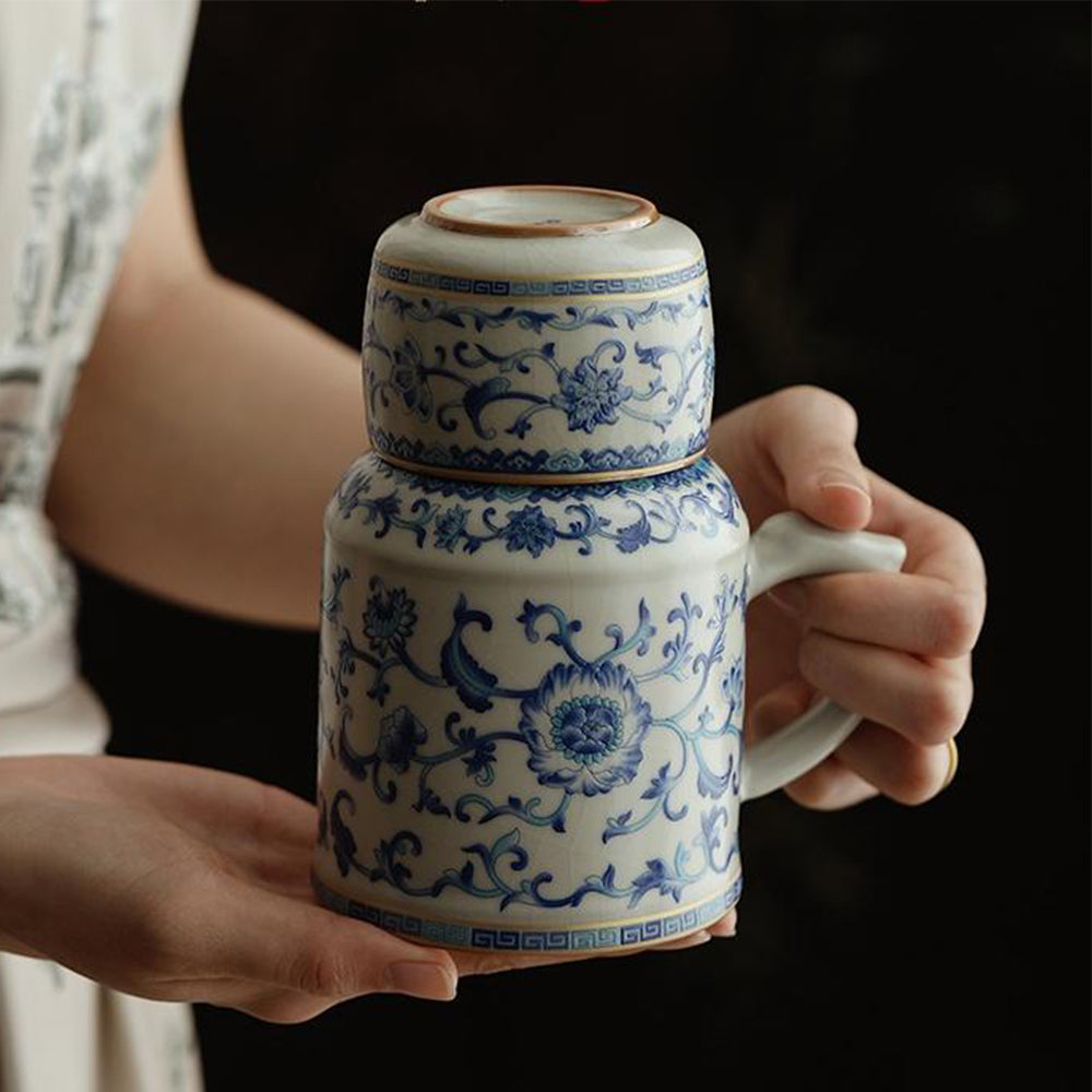 Ruyao Porcelain Blue and White Tea Cup Set with Teapot