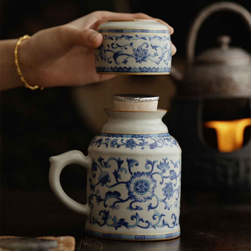 Ruyao Porcelain Blue and White Tea Cup Set with Teapot