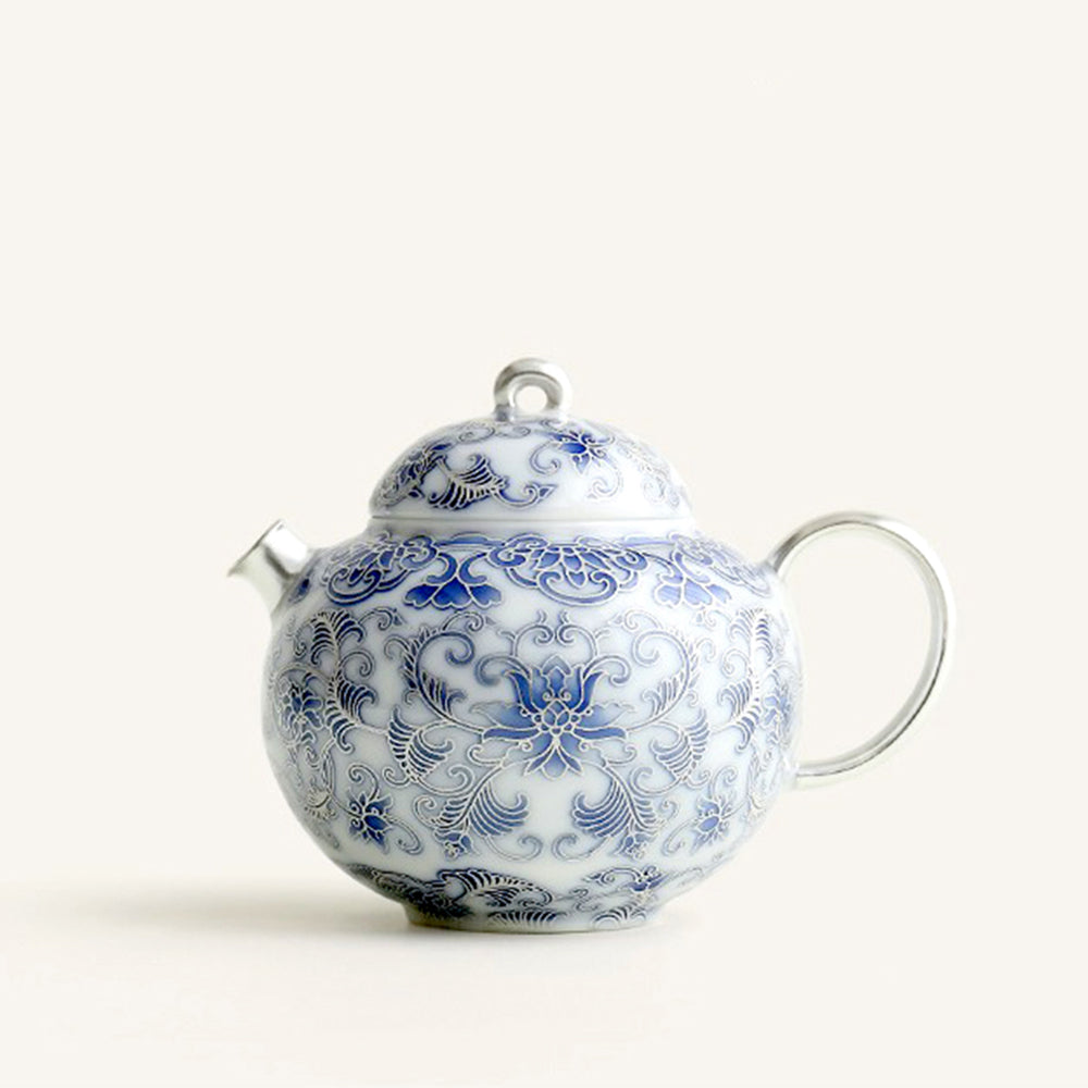 Silver-Gilt Blue and White Porcelain Teapot