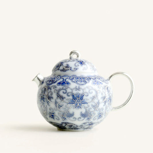 Silver-Gilt Blue and White Porcelain Teapot