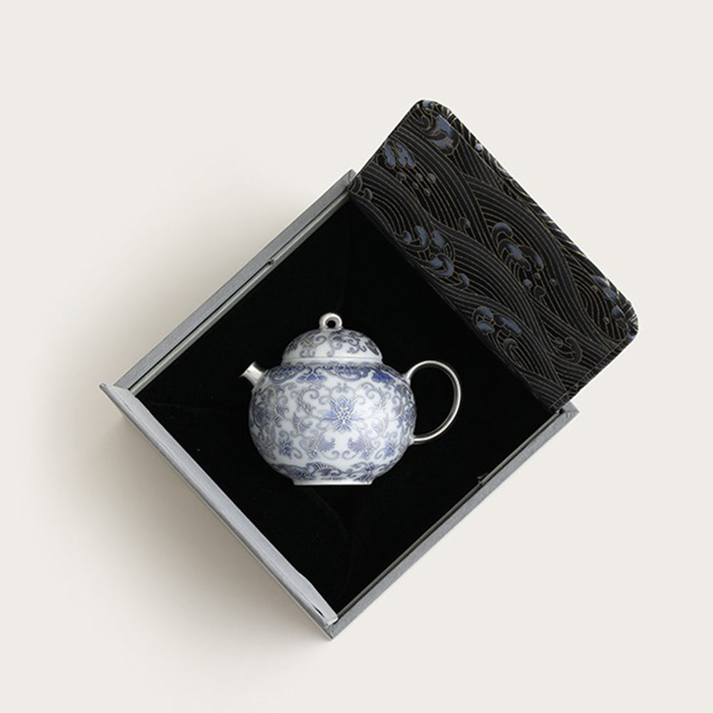 Silver-Gilt Blue and White Porcelain Teapot