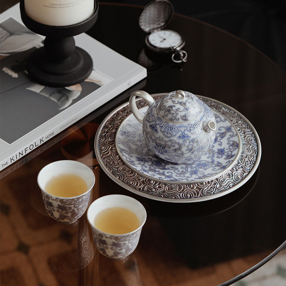 Silver-Gilt Blue and White Porcelain Teapot