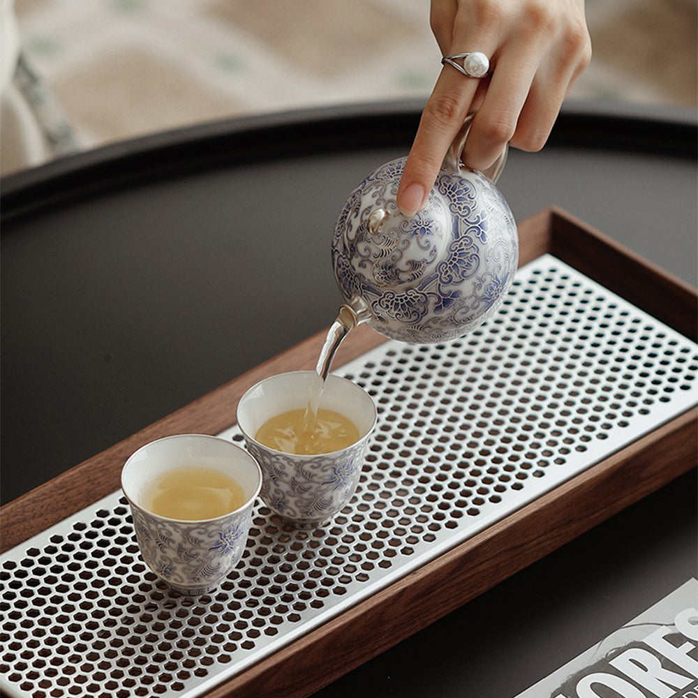 Silver-Gilt Blue and White Porcelain Teapot