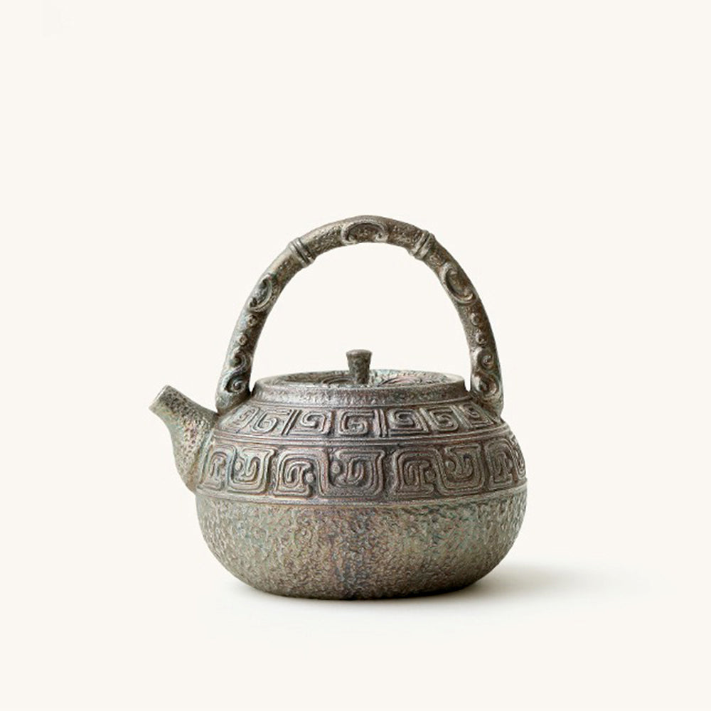 Antique Silver-Plated Ceramic Teapot with Traditional Handle
