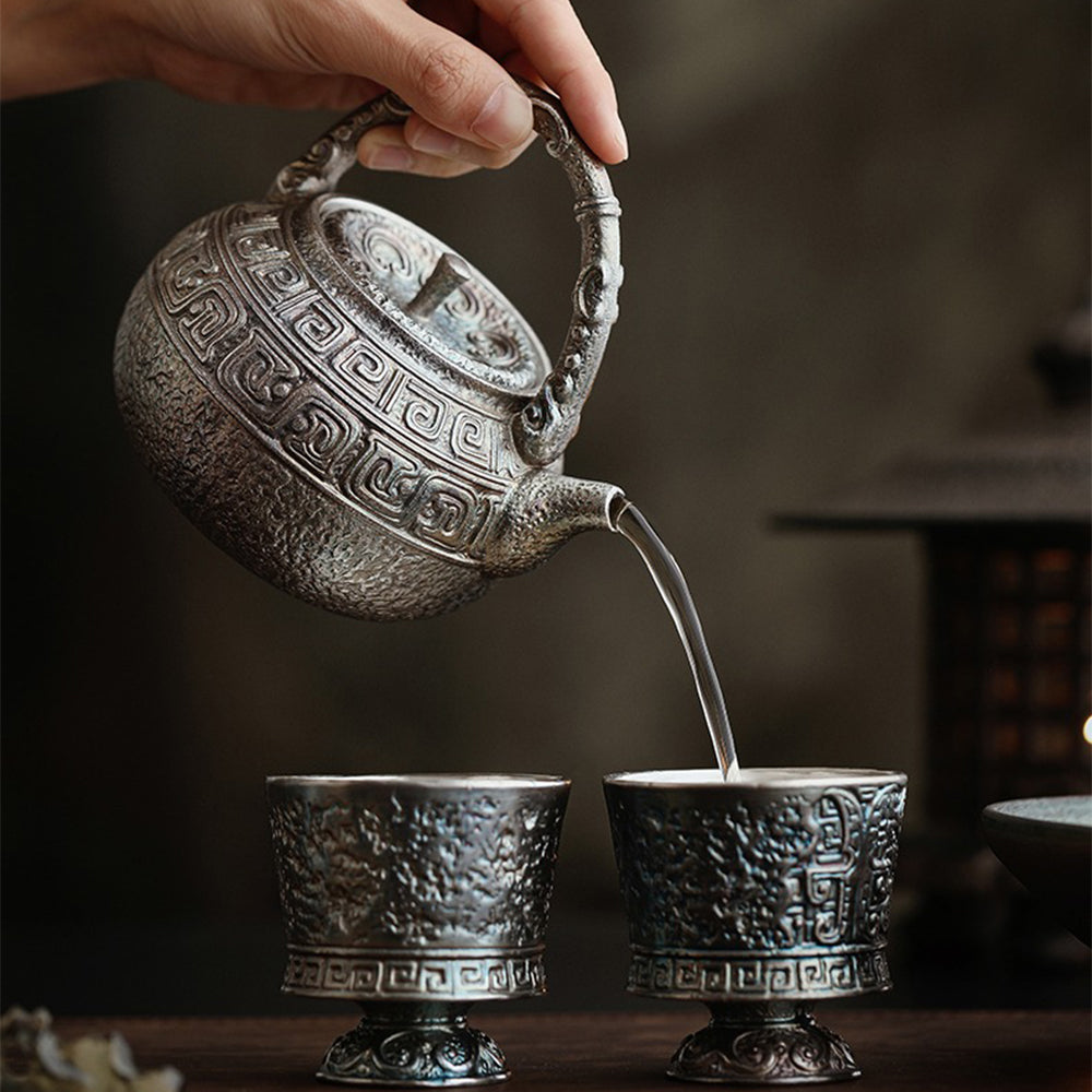 Antique Silver-Plated Ceramic Teapot with Traditional Handle
