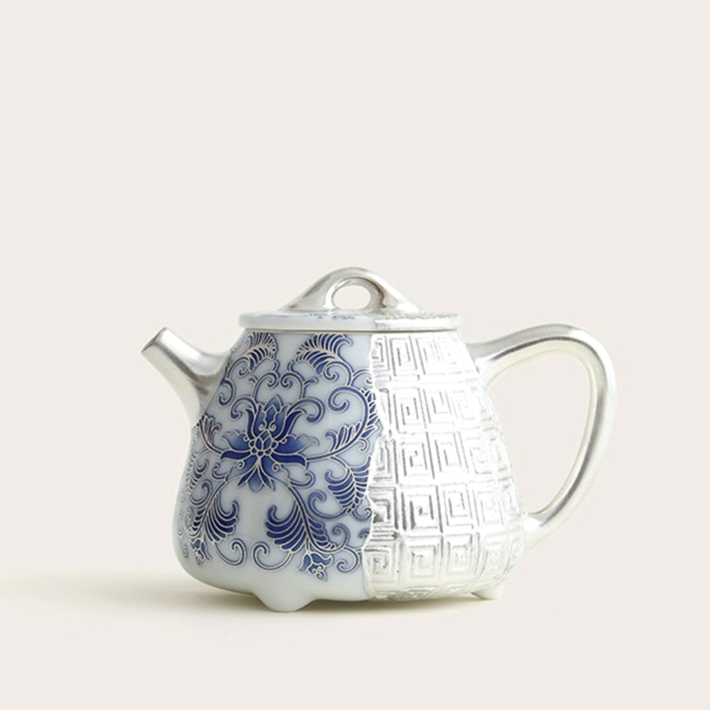 Silver-Gilt Blue and White Shi Piao Teapot with Lotus Design