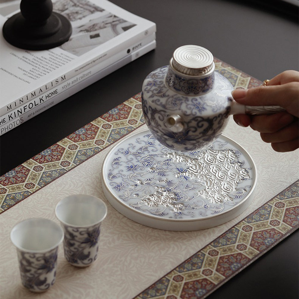 Blue and White Porcelain Teapot with Ergonomic Side Handle