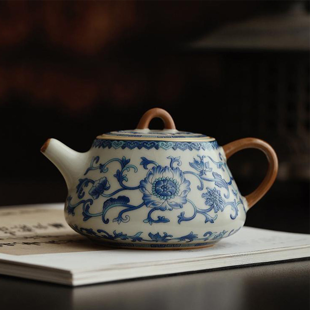Blue and White Ruyao Shi Piao Teapot with Gift Box