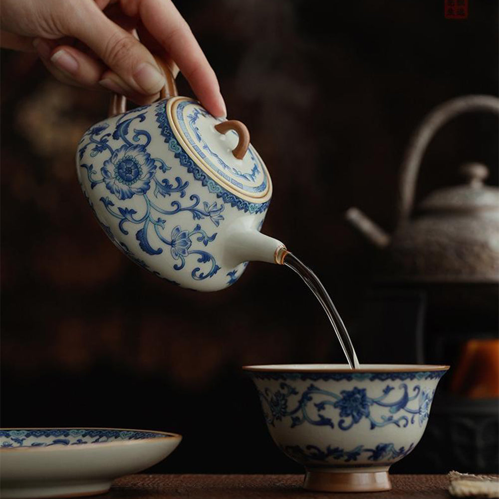 Blue and White Ruyao Shi Piao Teapot with Gift Box