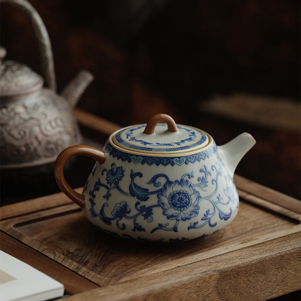 Blue and White Ruyao Shi Piao Teapot with Gift Box