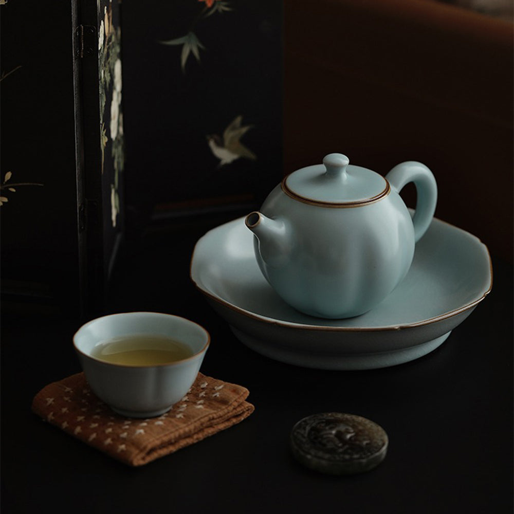 Sky Blue Ruyao Pumpkin-Shaped Teapot