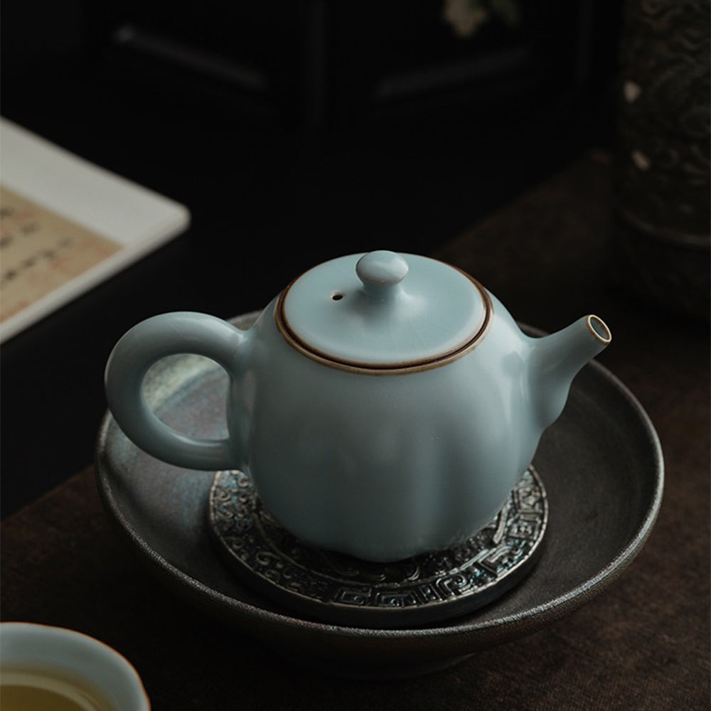 Sky Blue Ruyao Pumpkin-Shaped Teapot