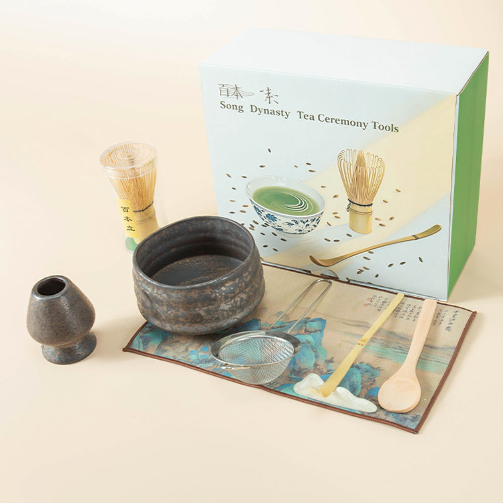 Rustic Ceramic Matcha Tea Set with Bamboo Whisk